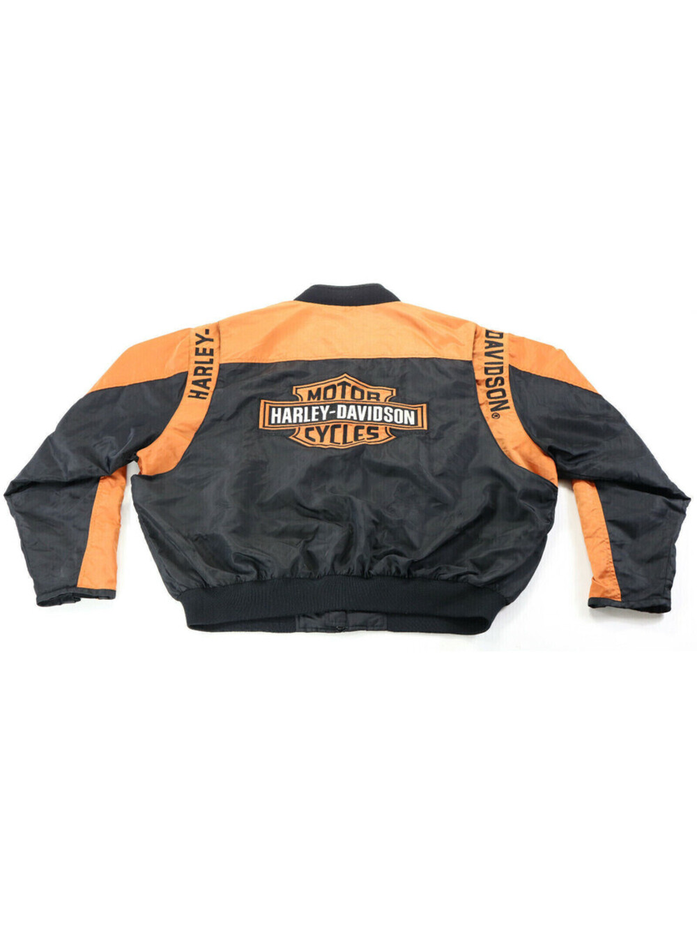 vintage harley davidson bomber jacket L black orange bar shield racing 97068-00V